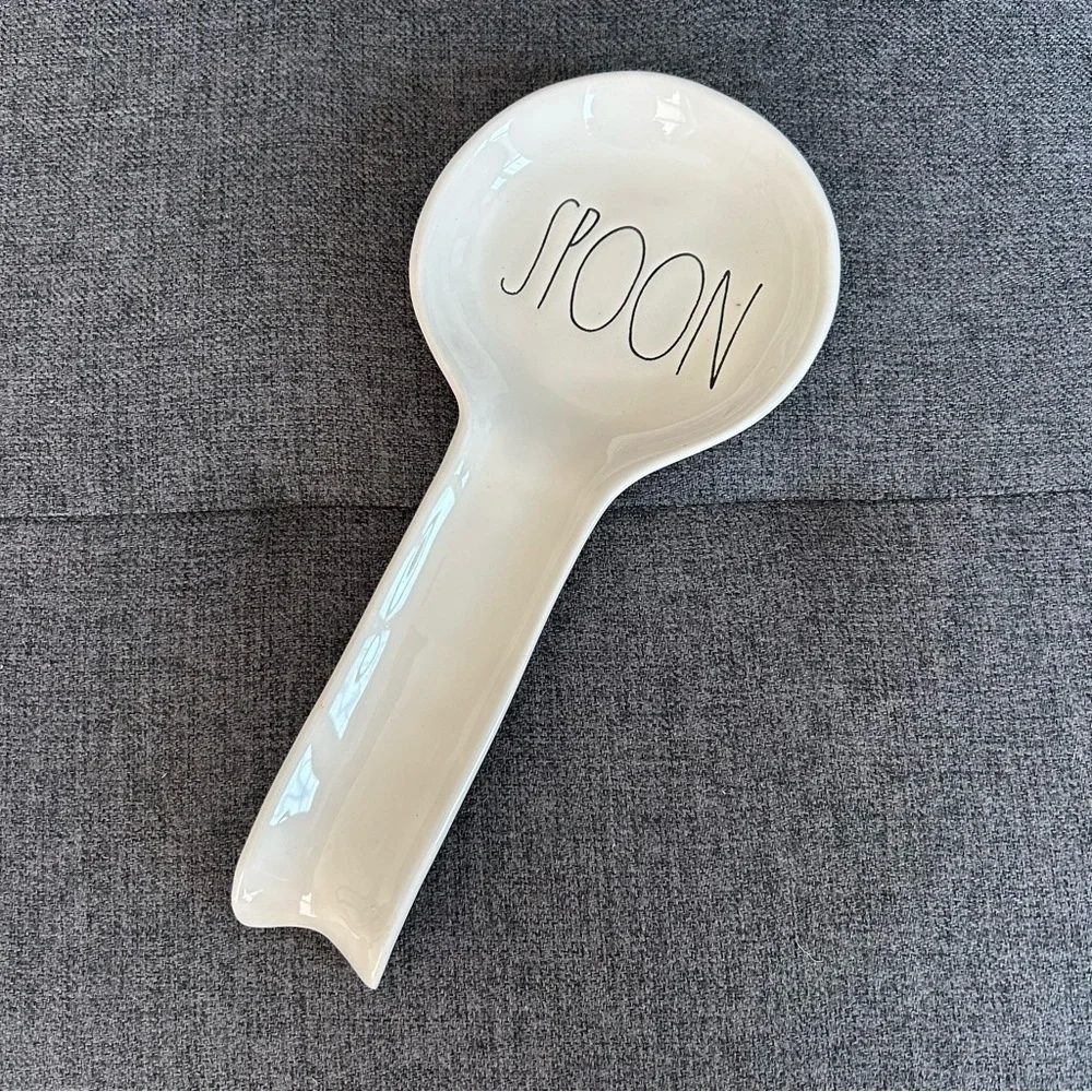 Rae Dunn Ceramic Spoon Rest, White, Black